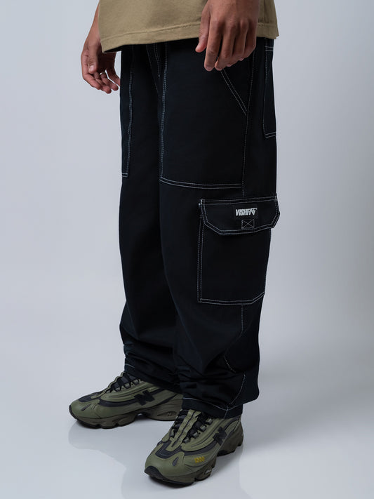 Calça Cargo Tag Preta Linhas