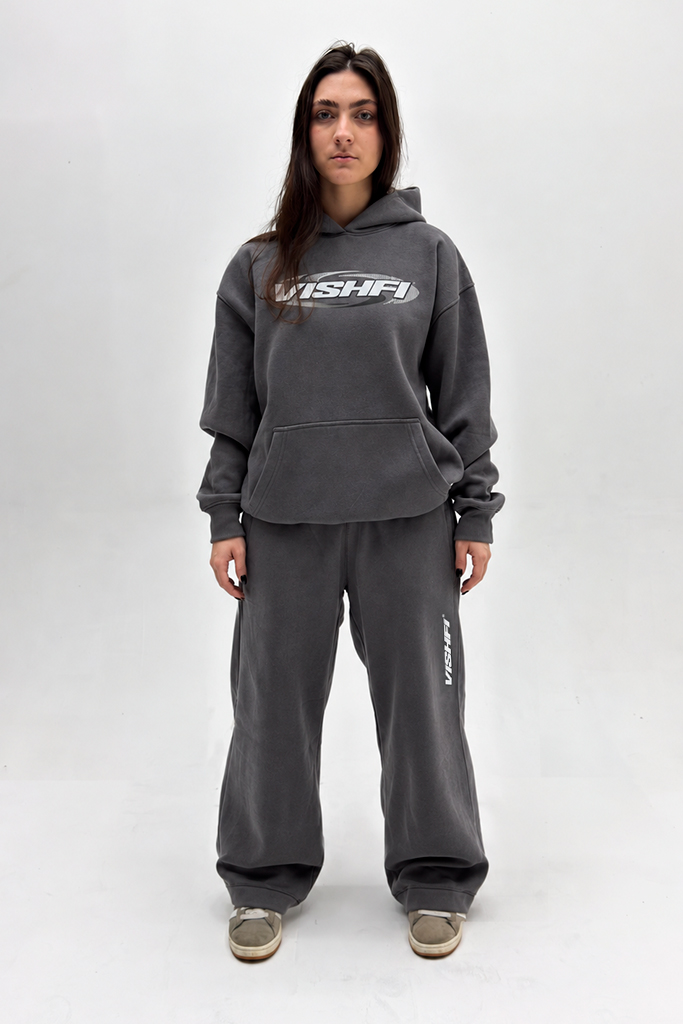 Calça Moletom Premium Wide Logo Chumbo