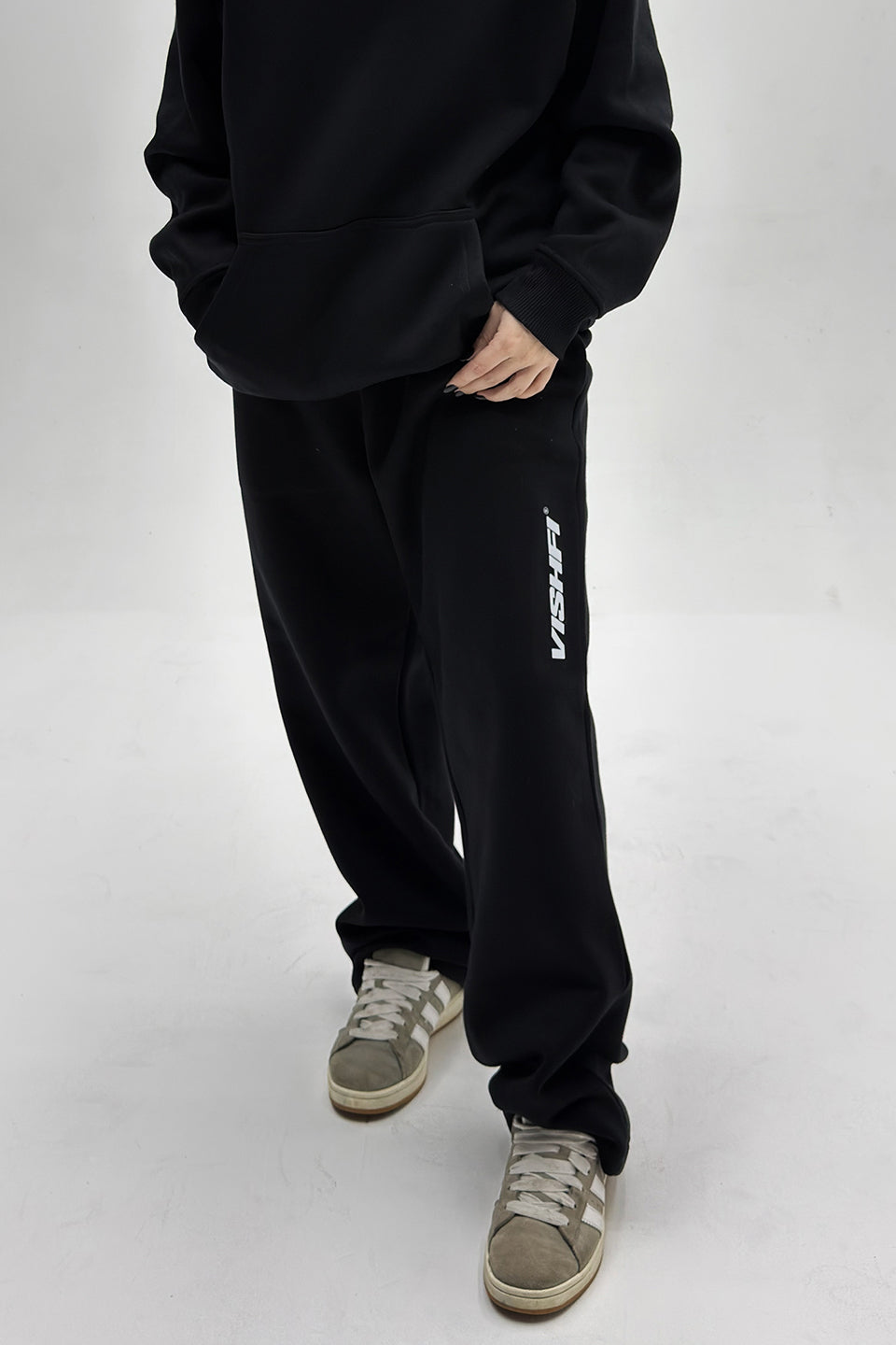 Calça Moletom Premium Wide Logo Preta