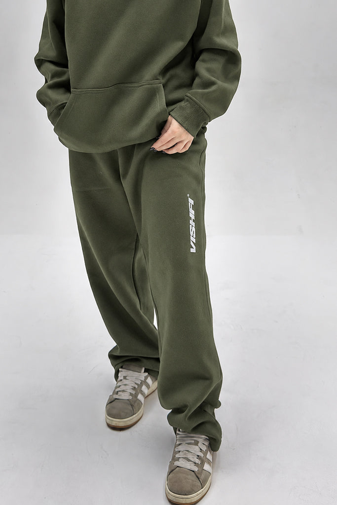 Calça Moletom Premium Wide Logo Verde Quartzo