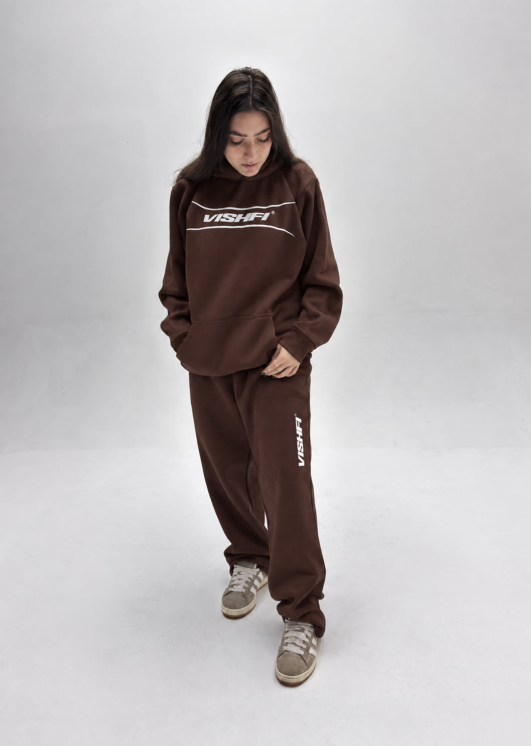 Calça Moletom Premium Wide Logo Marrom