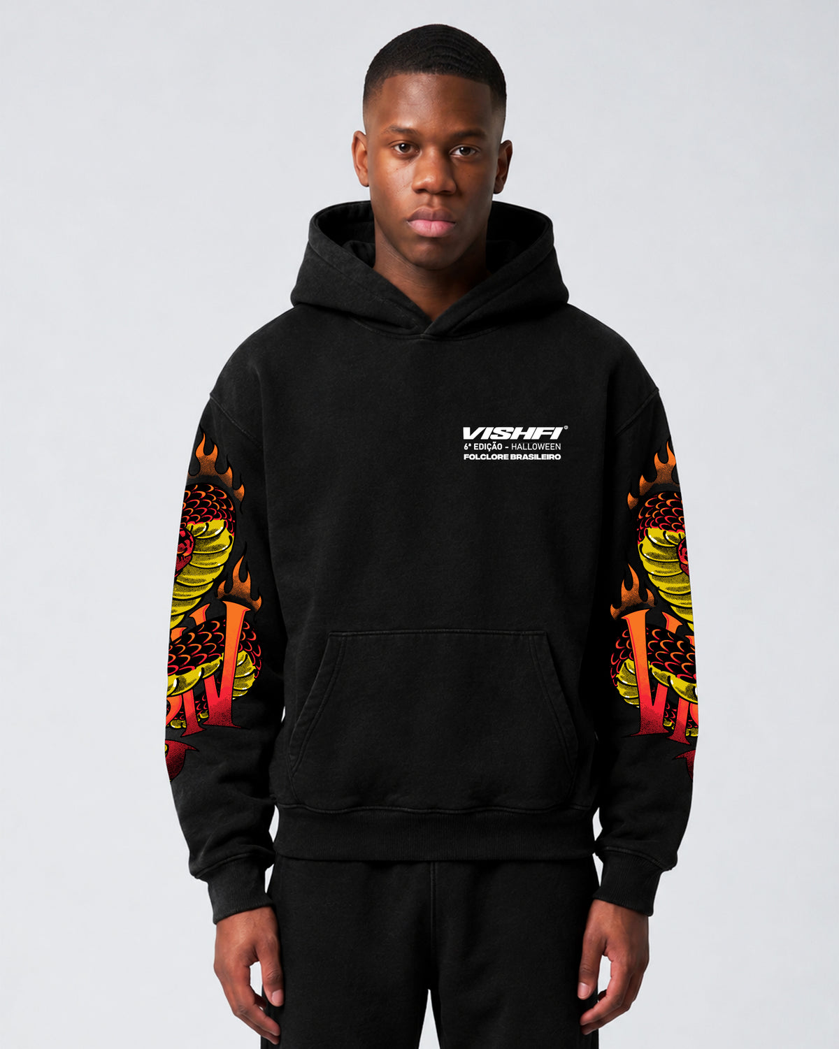 Moletom Canguru Premium Flame Boitatá Preto