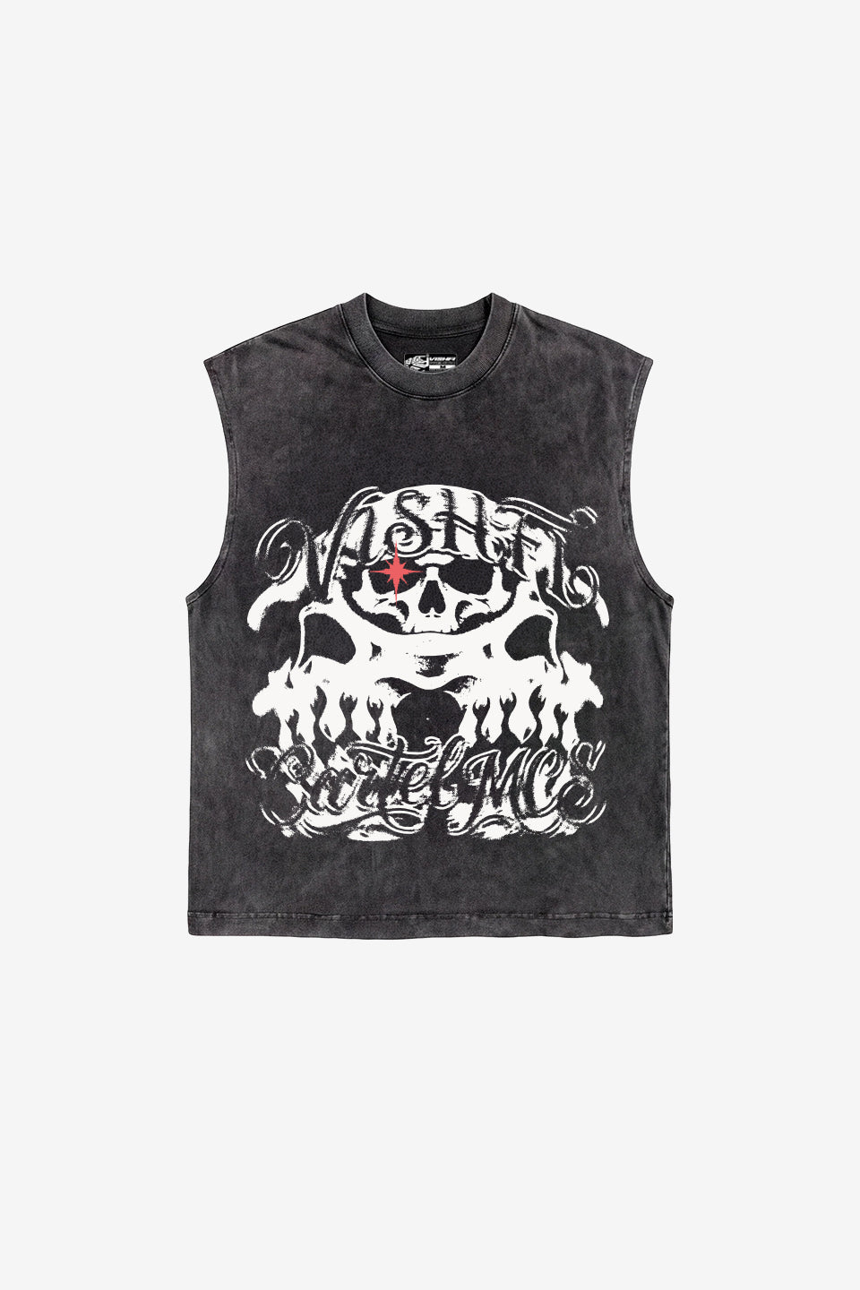 Camiseta Regata Oversized Espiritual Preta Estonada Cartel Mcs